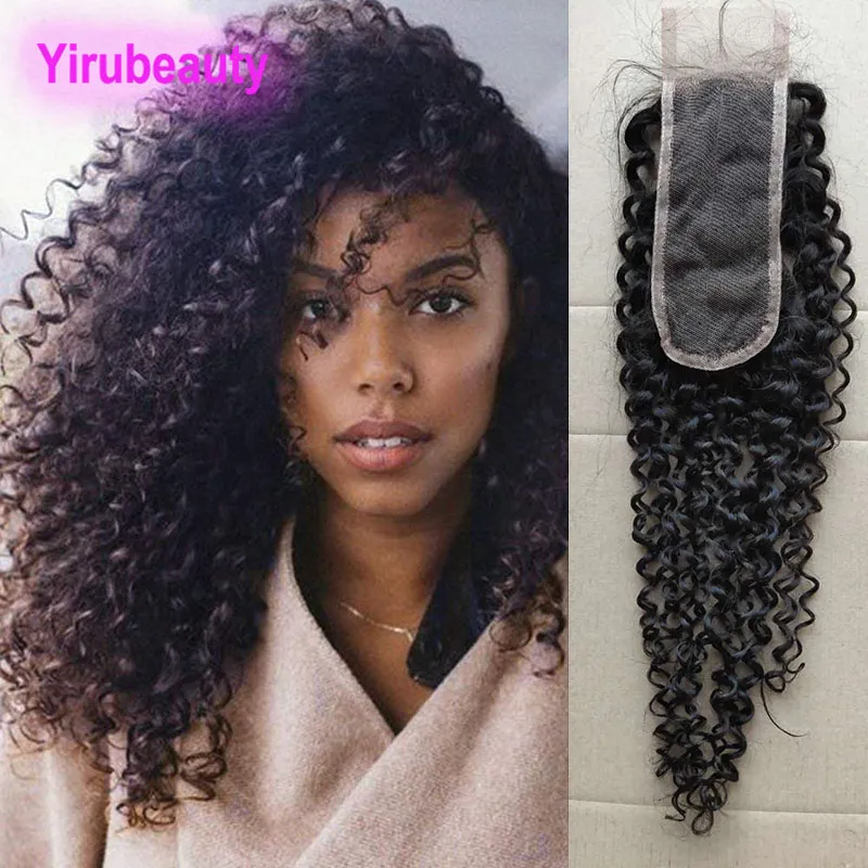 Cheveux humains brésiliens 2X6 fermeture à lacet partie centrale crépus bouclés 2*6 avec des cheveux de bébé fermetures de cheveux vierges 10-24 pouces