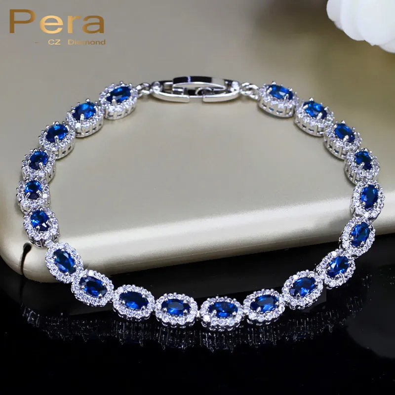 Pera Moda Kobiety Sterling Silver 925 Jewelry Lato Design Dark Blue CZ Crystal Topaz Owalne Bransoletki na Dzień Matki B070 CX200702