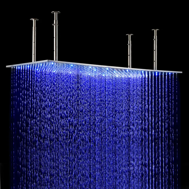 Bathroom LED Shower Set 500x1000MM Ceiling Large Rain ShowerHead Panel Thermostatic Shower Faucets With Massage Body Jets316L