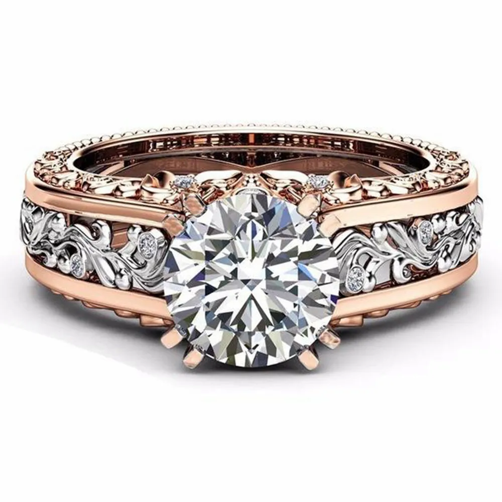 Eleganter hohler Kupfer-Zirkon-Ring mit Roségold-Muster, Valentinstagsgeschenk für Frauen – 6 Farben zur Auswahl