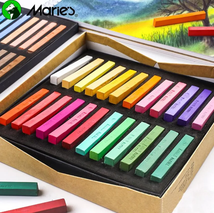 Marie's Painting Crayons Soft Dry Pastel 12 24 36 48 Colors Set Art Drawing Set Giz Color Crayon Brush Artigos de papelaria para Stude238O