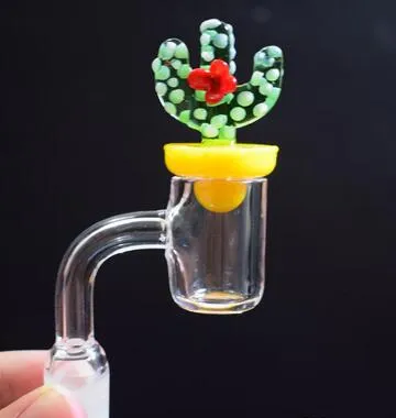 DHL 4mm Thick Club Flat Top XL Quartz Thermal Banger Nail with Solid Glass Cactus Panda Duck Carb Cap For Glass Water Pipes