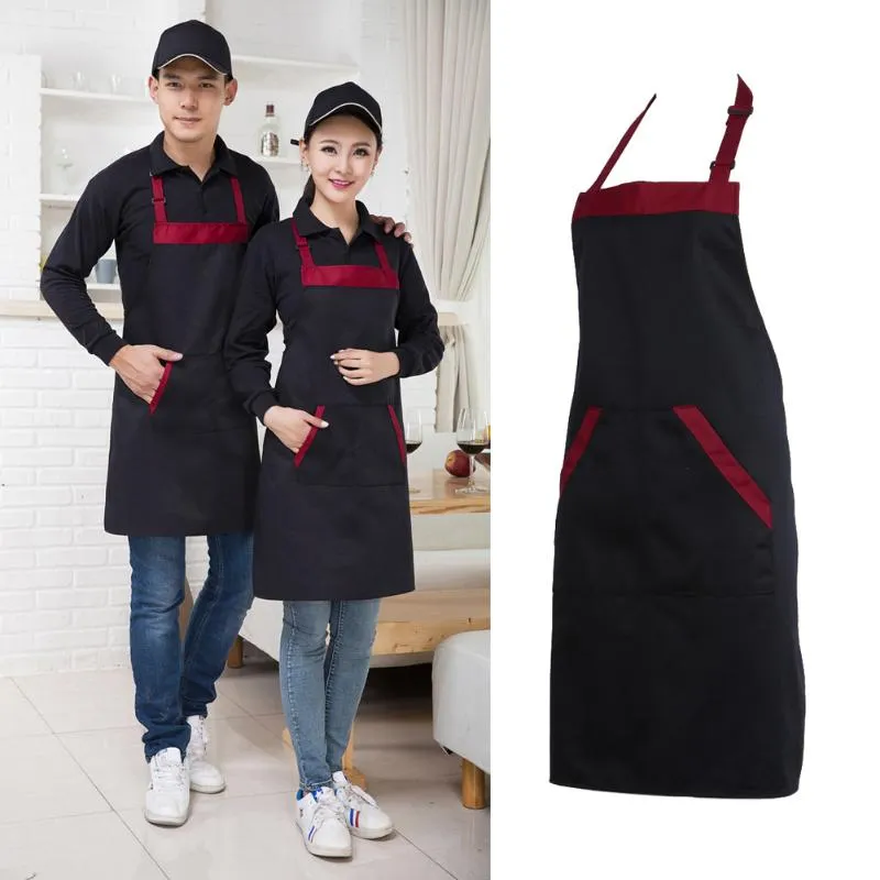 Demi-Cuisine Tablier Cuisine Chef Catering Halterneck Boib avec 2 poches Tabliers sans manches pour femmes hommes noir rouge