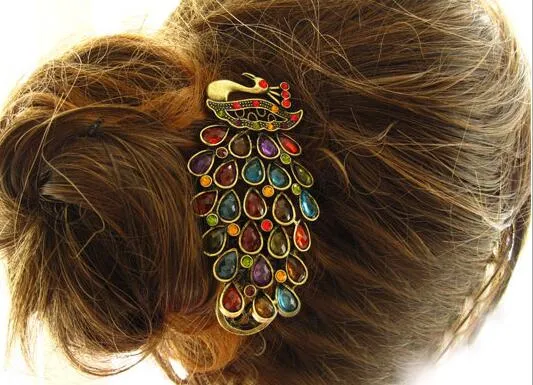 Vintage Peacock Multi Color Hair Barrette Vintage Huge Colorful Rhinestone Peacock Hair Clip - Etsy main image 4