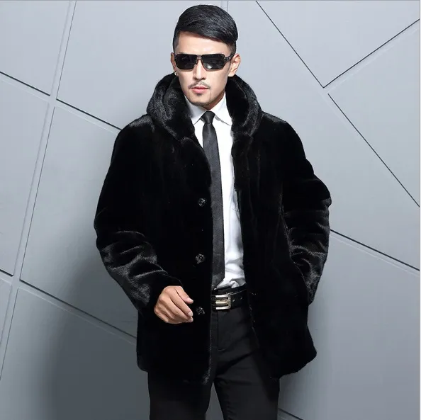 Harajuku 2020 Winter Mens Leather Jacket With Fur Hood Single Breasted ...