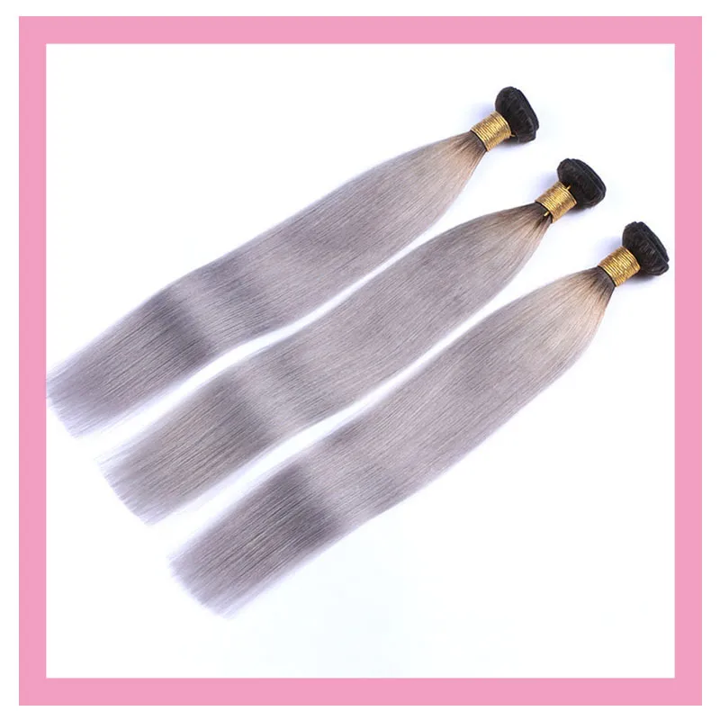 Capelli umani peruviani 1B/grigio dritto tre pacchi prodotti per capelli 10-26 pollici 1B grigio tesse 3 pezzi/lotto