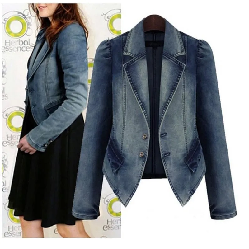 Grande taille mode revers femmes décontracté Denim fermeture éclair Vintage jean veste dame Vintage élégant vêtements d'extérieur automne mode manteau W1119