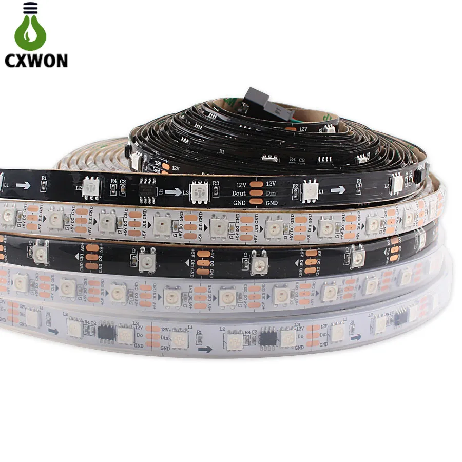 DC12V WS2811 주소 지정 가능한 RGB LED 스트립 프로그래밍 가능 픽셀 LED 5050 30leds 60LED / M IP20 IP65 IP67 흑백 PCB