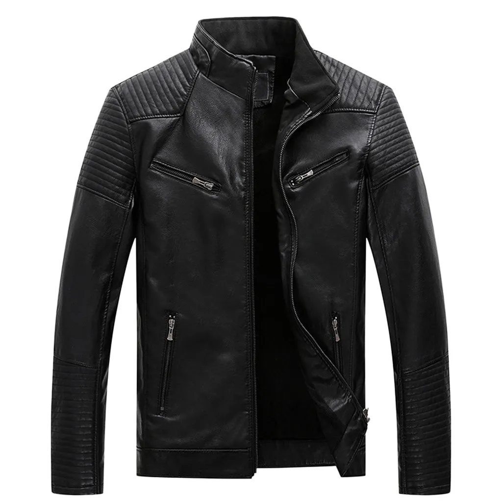 Mens Faux Leather Biker Jacket Classic Motorcycle Coat For Men