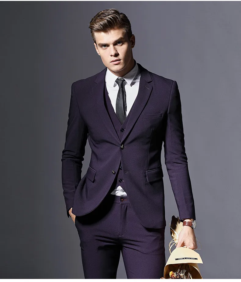 Roxo escuro / Azul / Preto Do Noivo Smoking Padrinho De Casamento De Casamento 3 Peça Terno Nova Moda Masculina Business Blazer do Revestimento Do Jaqueta (Jaqueta + Calça + Gravata + Colete) 2608