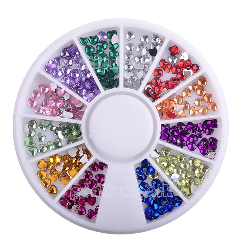 Wiel 240 stks Hartontwerp 3mm Nail Art Rhinestones Gems Acryl Tips Decoratie