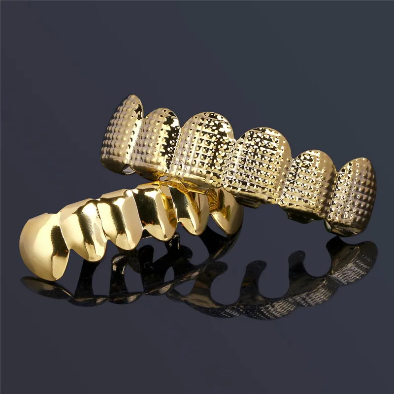 Neue 18K Real Gold Überzogene Punk Hip Hop Zähne Grillz Dental Mund Fang Grills Bis Unten Zahn Kappe Cosplay party Rapper Schmuck Geschenke4895663