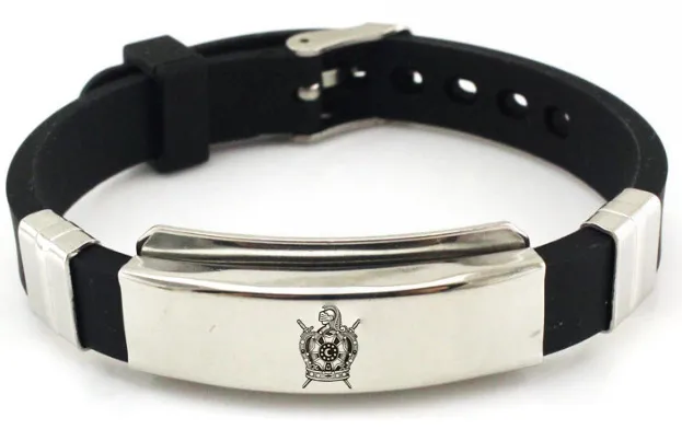 Bracciale da uomo in acciaio inossidabile nero in silicone Shriner Past Master Bangle Bracciali a catena Demolay Shrine Massone Simboli massonici Bracciale Lunghezza regolabile