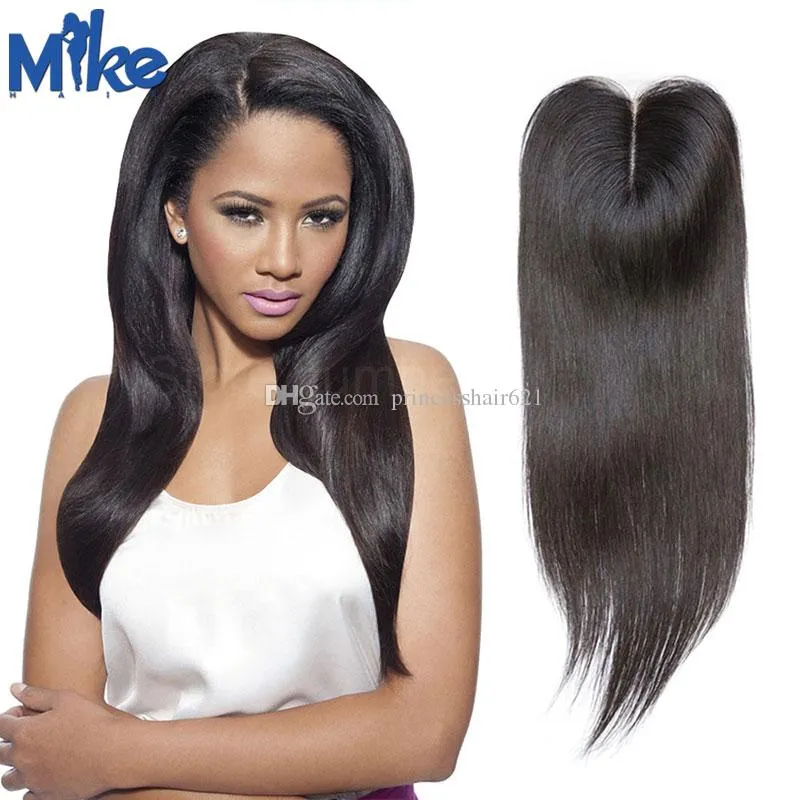 MikeHAIR Top-Spitzenverschluss, 4 x 4 brasilianisches glattes Haar, 1B, natürliche Farbe, Spitzenverschluss, peruanisches, indisches, malaysisches, glattes Echthaar
