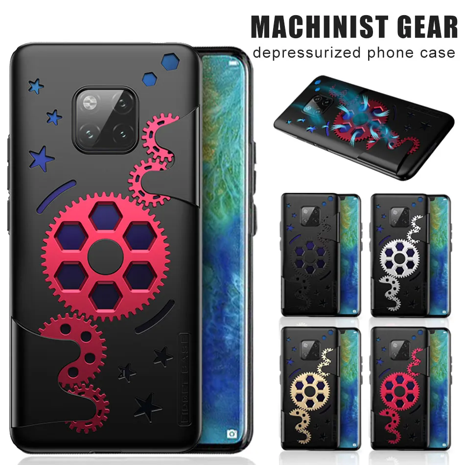 For iPhone 11 Pro Max XS Max Huawei Mate 20 P30 Pro Mechanical Gear Phone Case Rotating Gear Decompression Shockproof Covers with OPP Bag