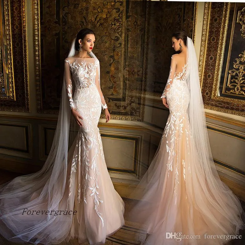 Save Big on Bulk Plus Size Long Sleeve Mermaid Wedding Dress Long Sleeve  Lace Mermaid Wedding Dress Elegant Boat Neck Bridal Gown, Custom Size