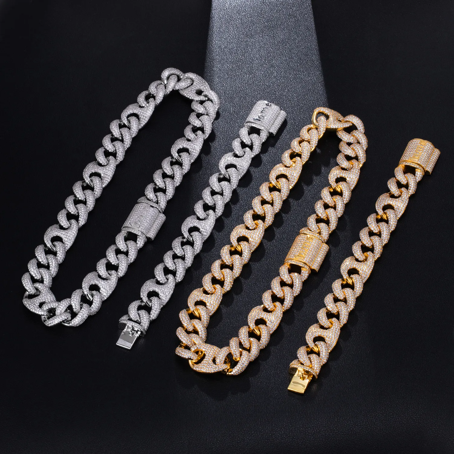 Miami Cuban Link Chain 18MM Hip Hip Bijoux Hommes Iced Out Chaînes Designer De Luxe Collier Bling Diamant Hommes Or Hiphop Rappeur Mode Garçon