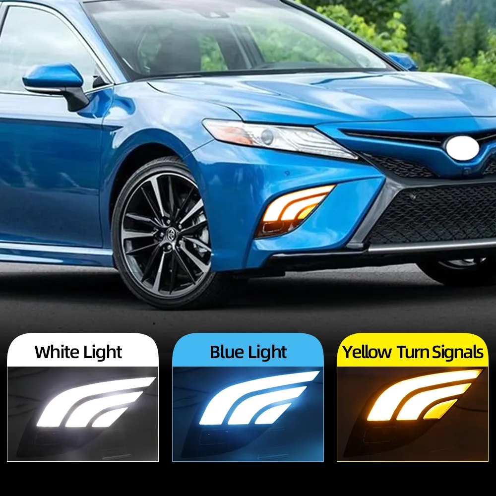 Car DRL LED Daytime Running Light For Toyota Camry 2018 2019 2020 XSE SE with yellow turn signal Relay Fog lamp cover