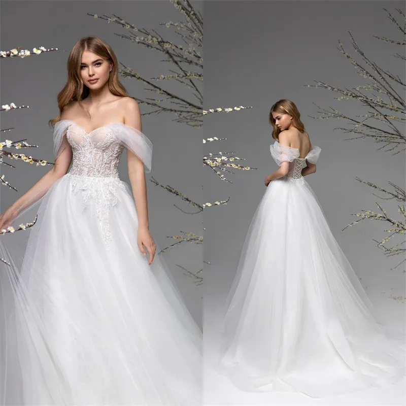 Vestido De Novia Boho Fuera Del Hombro, Vestido De Novia De Tul