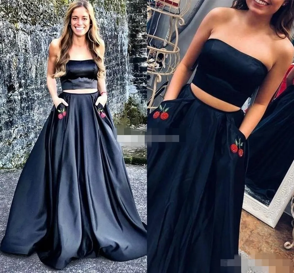 blue dress a usmc Emerald Green Two Piece Satin Crop Top Ball Gown Prom Dress