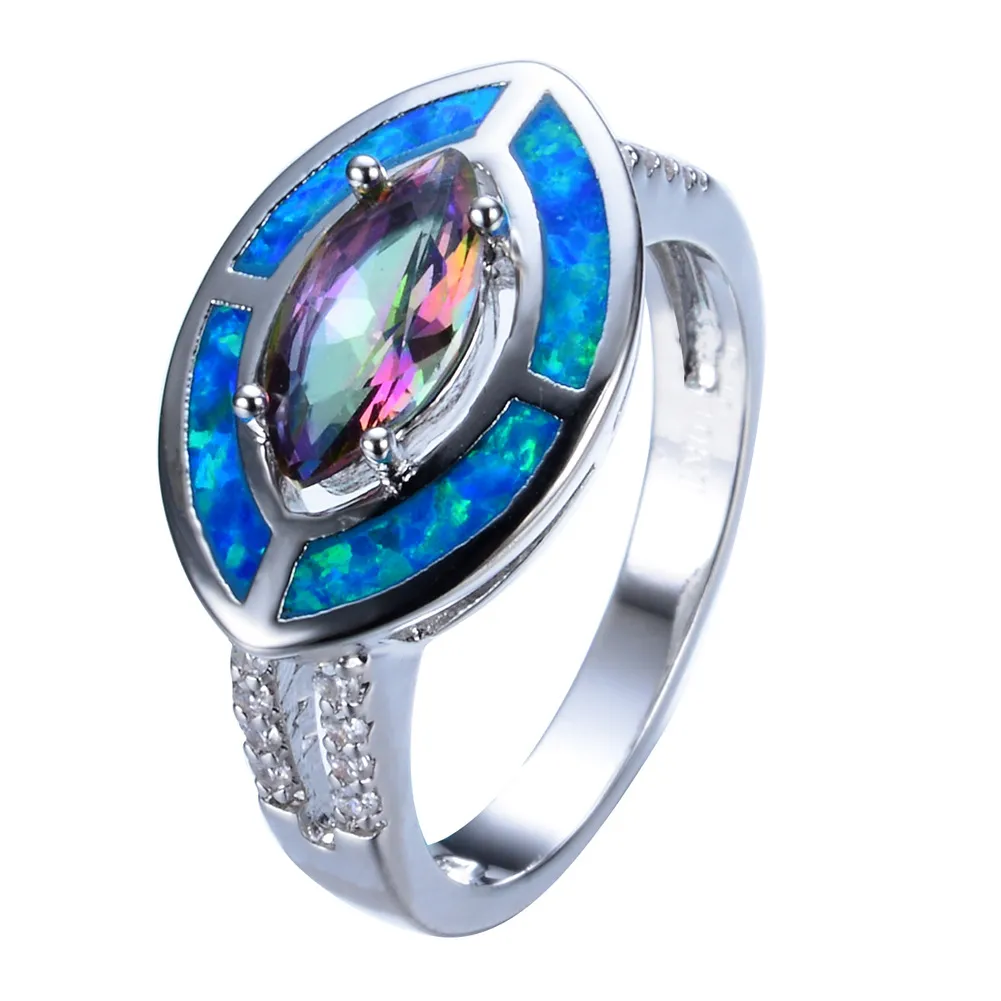 cLuckyShine High Quality Natural Rainbow Mystic C Sterling silver 925 For Women Jewelty Rings Free shipping