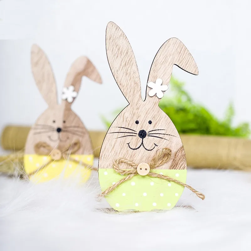 Easter Rabbit Wood Decorations Easter Egg Ribbon Stand Decoration Nordic INS Wooden Bunny Egg Painted Small Ornaments