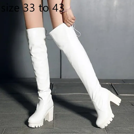 plate-forme confortable talon épais sur le genou cuissardes bottes mode designer de luxe femmes bottes sexy chaussons blanc taille 33 à 42 43