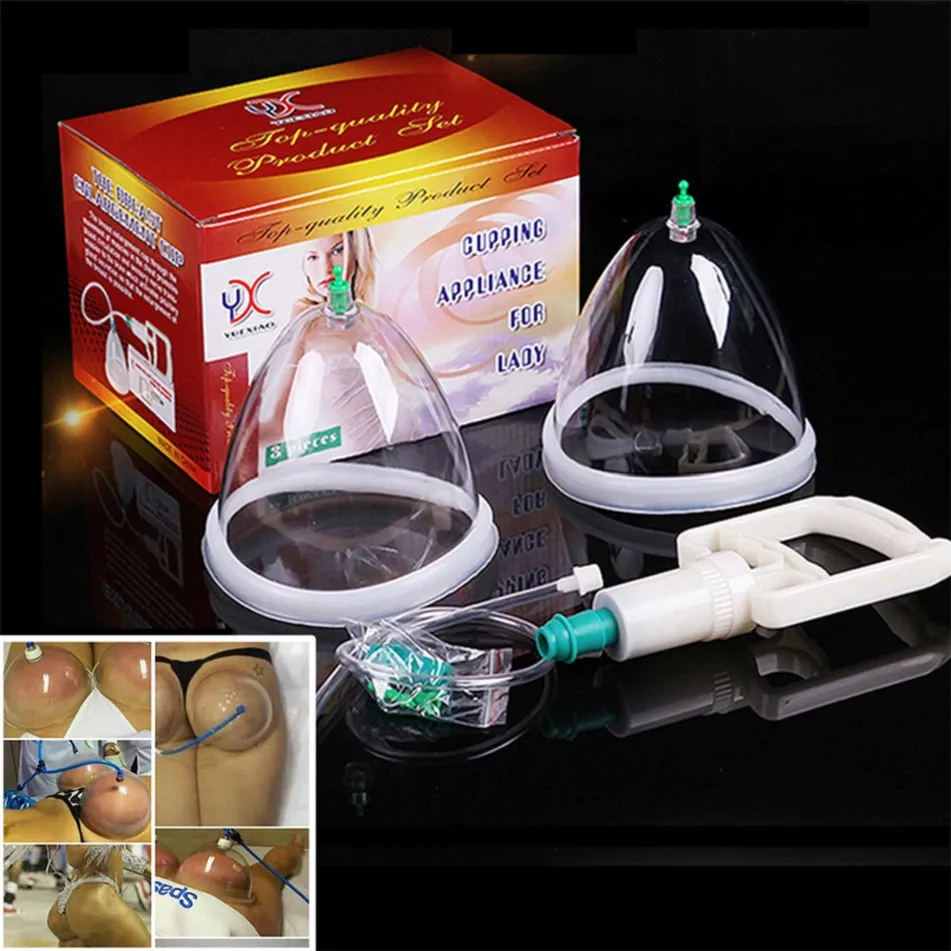 New Breast & Buttocks Enhancement Pump Lifting Vacuum Suction Cupping Large Size Suction Therapy Device 1 Pair + gun