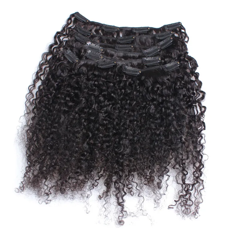 3B 3C Kinky Curly Clip in Human Hair Extensions Mongolian Clip-Ins Kolor Full Head 9 sztuk Jeden zestaw Remy Hair 120g