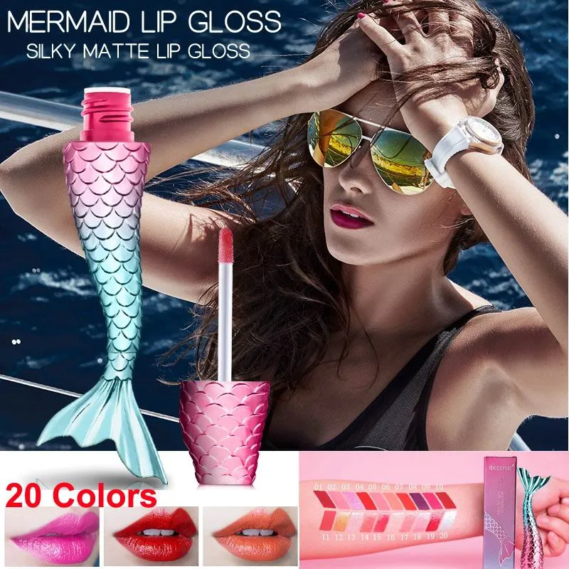 IBCCCNDC Mermaid Lip Gloss لامعة لامعة لامعة الشفة Glaze غير لاصقة كوب لامع Makeup Lipgloss 20 لون أحمر الشفاه السائل المخملية طويلة الأمد