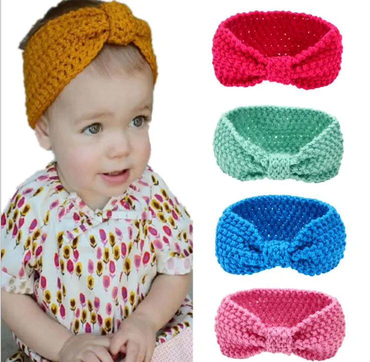 Kids Girls Winter Haak Warme Hoofdbanden Baby Meisjes Xmas Turbon Knoop Gebreide Haarband Oor Warmer Kinderen Princess Turban Haaraccessoires