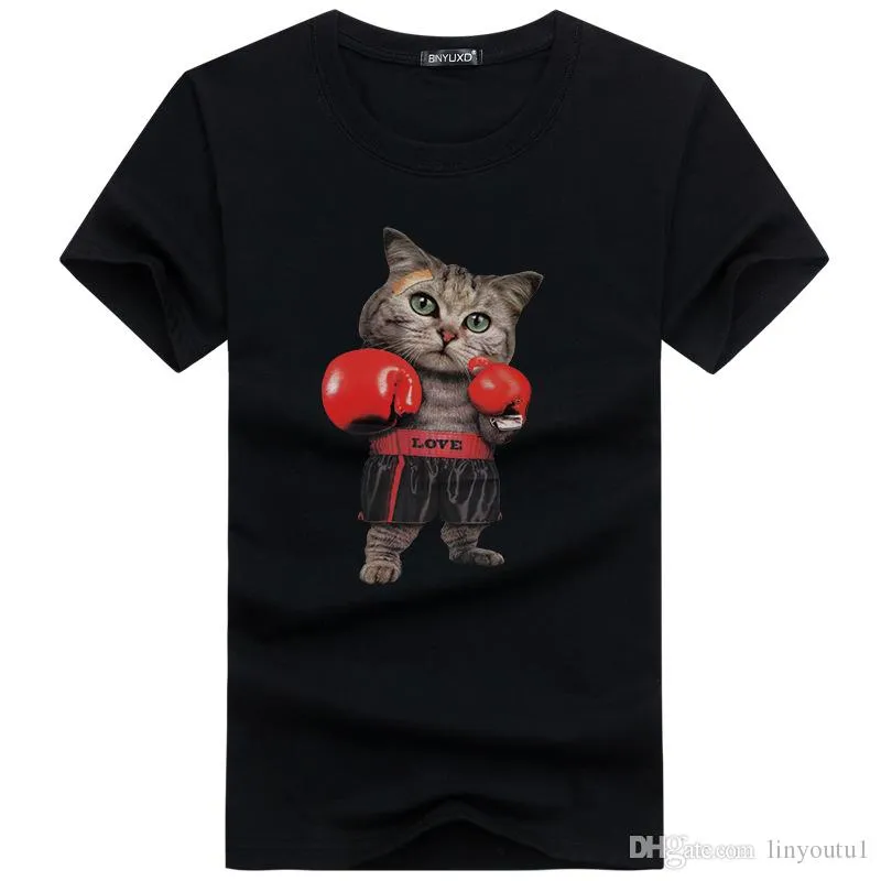 男性oネックコットン半袖素敵なボクシングキャットTシャツ面白い猫動物男性のカスタマイズされたTシャツの誕生日プレゼント