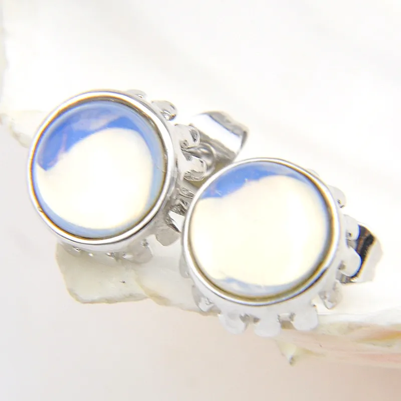 Luckyshine 10 Pair 925 Silver For Women Retro Round White Moonstone Gems Fashion Europe popular Stud Earrings Free Shippings