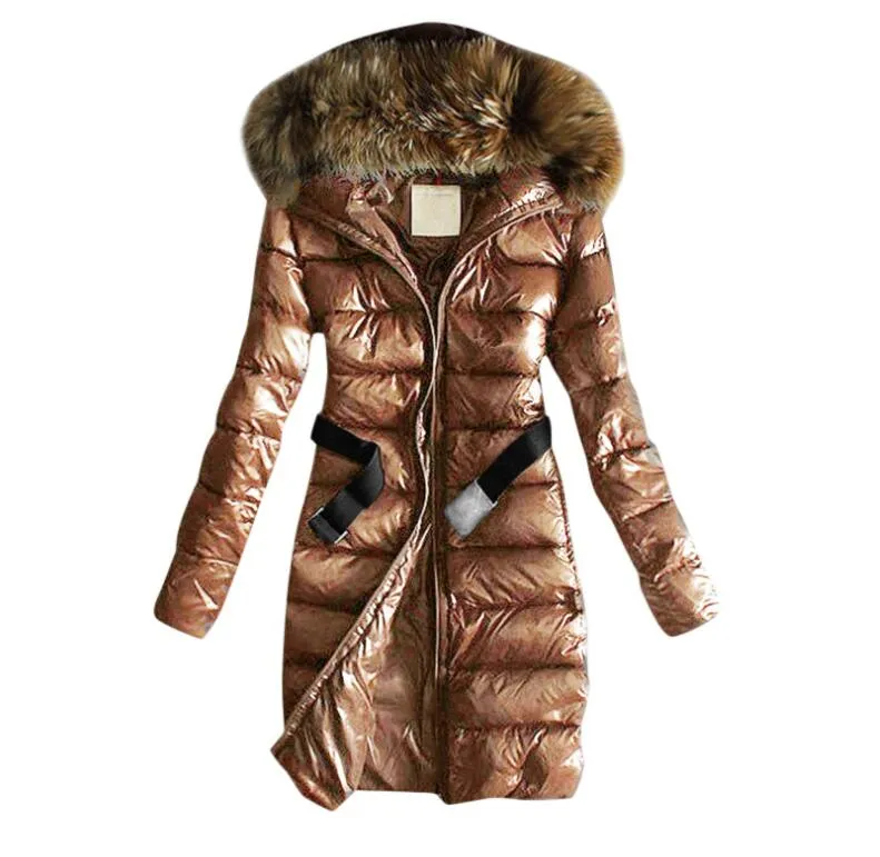 Hooded Parkas Women Down Coat Fur Girls Long Winter Down Jackets Cotton-padded Clothes Casual Outdoor Warm Hoodies Outerwear Jumper E6751