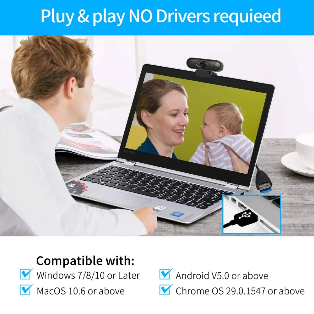 HD 1080P WebCam PC Камера Встроенный Микрофон Ноутбук Компьютер.