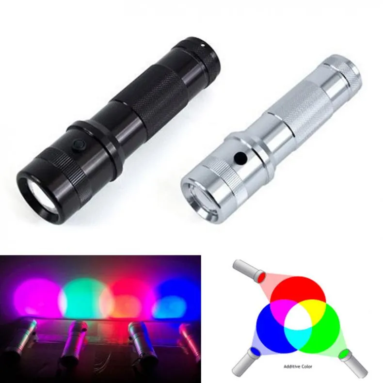 Оптовая Colorshine Изменение цвета RGB светодиодный фонарик 3W Алюминиевый сплав RGB Edison LED Многоцветный светодиодный радужный факел для домашней вечеринки Праздник