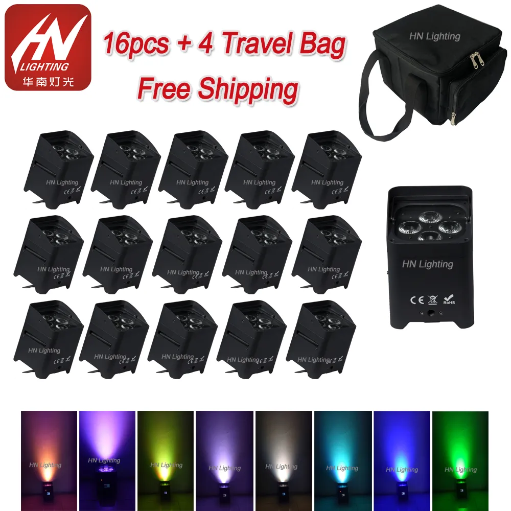 16pcs Akku uplighting LED 무대 조명 4x18w 무선 DMX 배터리 전원 파가 방수 비 커버와 함께 클럽 이벤트 결혼식을위한 수 있습니다