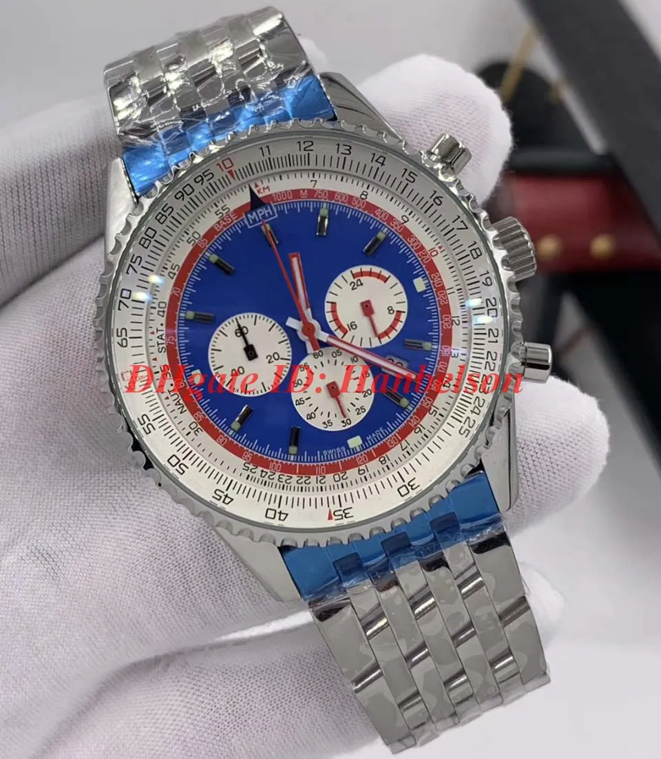 Montre de luxe Quartz movement mens watch two tone dial stainless steel Leatcher strap relojes lujo para hombre Chronograph Watche252B