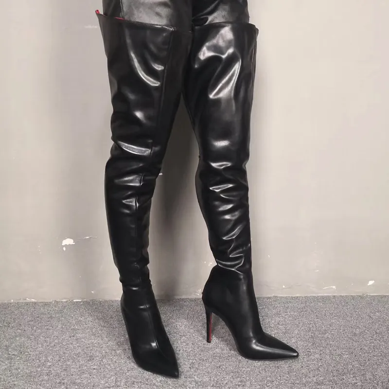 Amazon.com | onlymaker Thigh High Boots Double Platform Square Toe over the  Knee Boots Black High Heels Black Patent Leather Size 5 | Mid-Calf