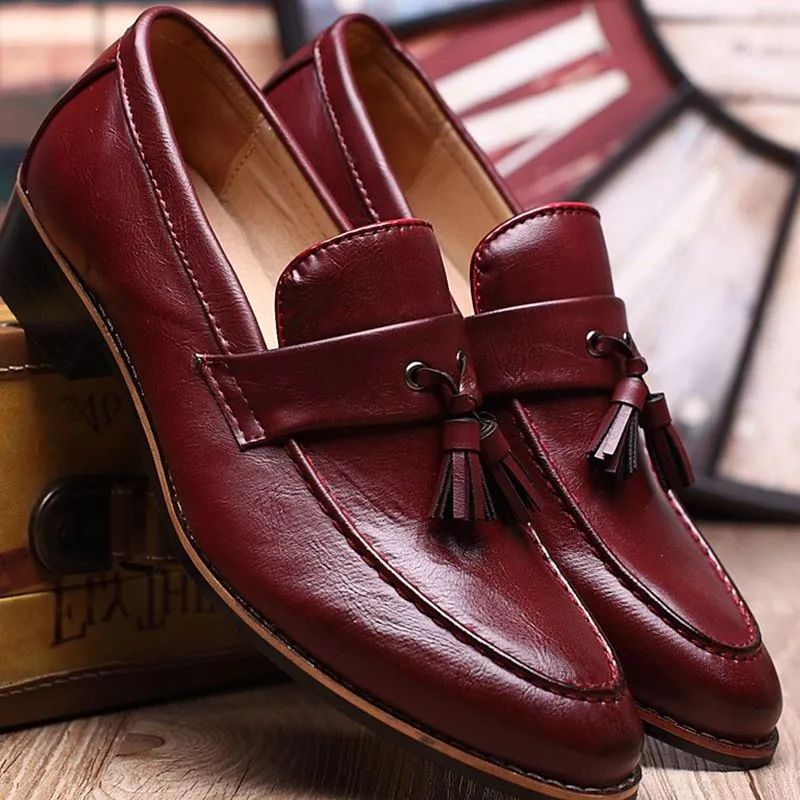 Loafers Men Dress Shoes Leather Tassel Shoes Men Groom Shoes