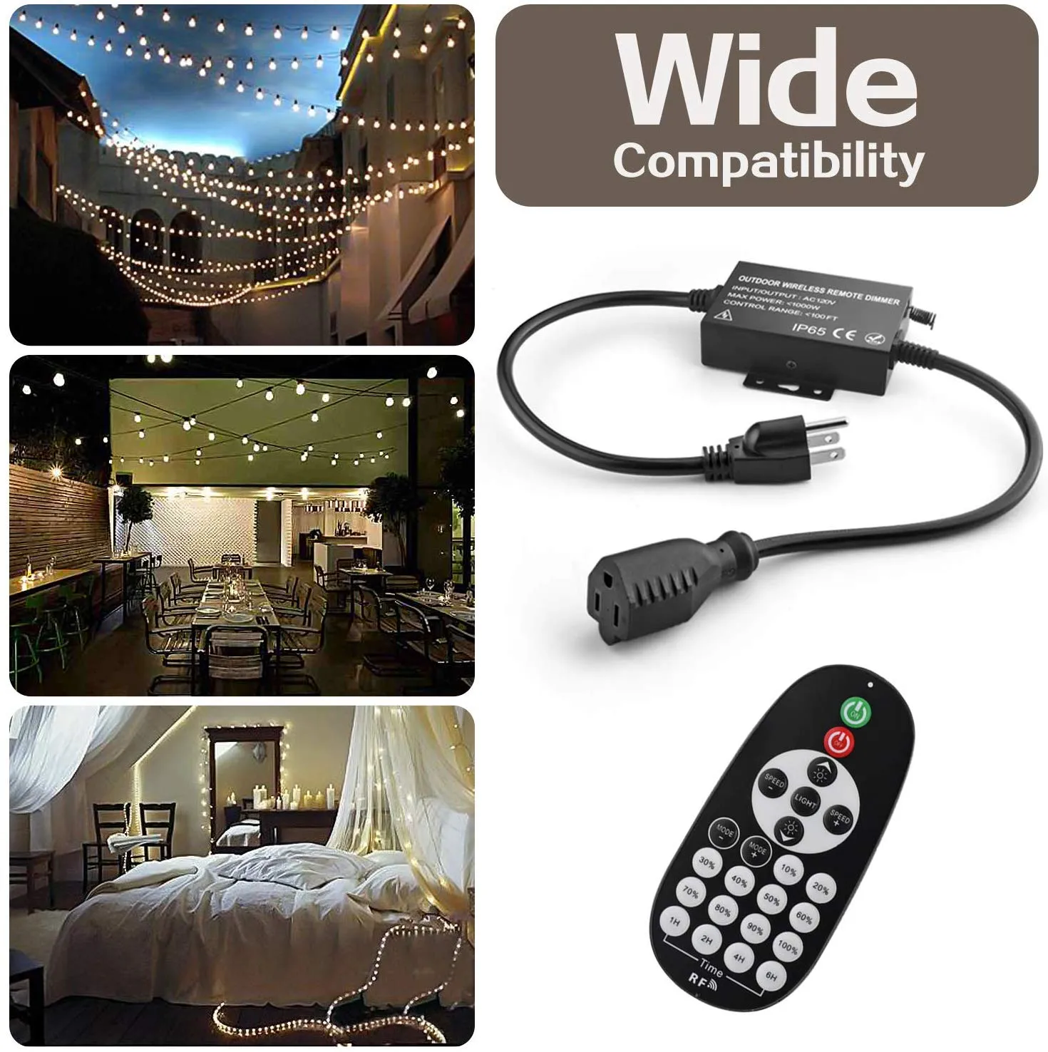 1000W Kablosuz RF Dimmers Switch Outdoor Dimmer Uzaktan Kumanda Çizim Denetleyicisi 100ft Aralık LED String Lights295o