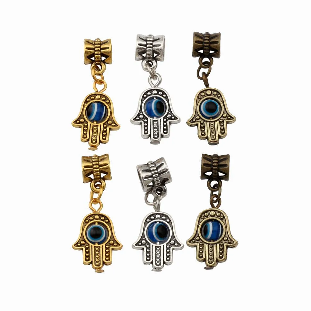Hamsa Hand Blue Eye Kabbalah Good Luck Charms Pendants For Jewelry Making Bracelet Necklace DIY Accessories 12.8x29.8mm 3color 120Pcs A-372a