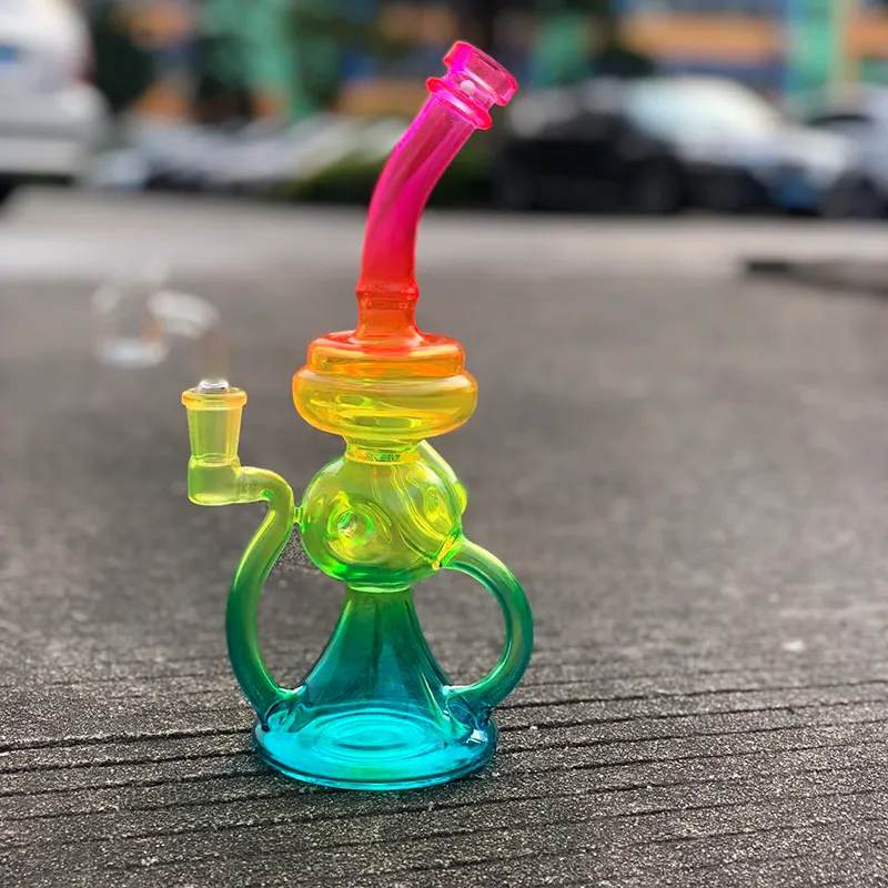 Rasta Color Glass Bong Recycler Dab Rig 10 tum Glass Water Pipe Cool Showerhead Perc Oil Rig Bubbler With Banger