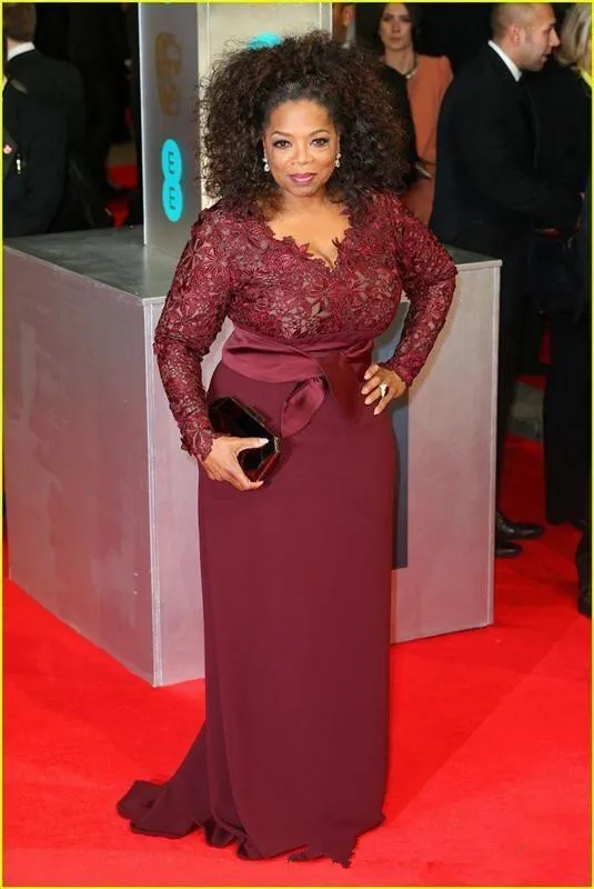 Oprah Winfrey Burgundy Long Sleeves Lace Top Modest Mother Of The