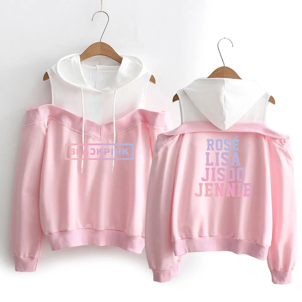 Blackpink off top shoulder hoodie
