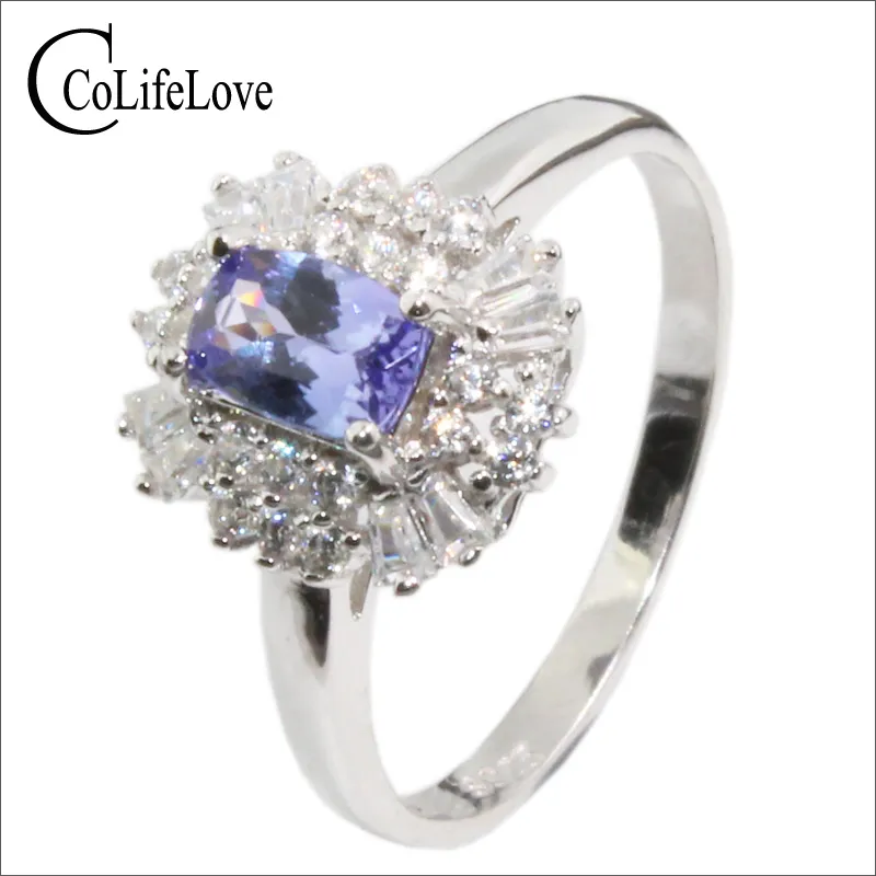 Bländande tanzanitring för ingrepp 4 mm * 6 mm VVS Natural Tanzanite Gemstone Ring Solid 925 Sterling Silver Tanzanite Smycken