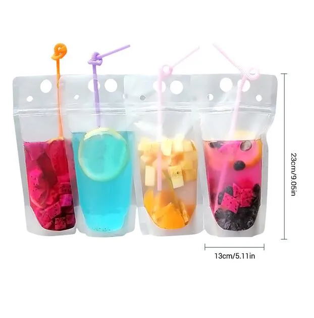 24H Ship Clear Drink Pouches Bags frosted Zipper Stand-up Plastic Drinking Bag with straw with holder Reclosable Heat-Proof FY4061 DHL 3-7 days delivery