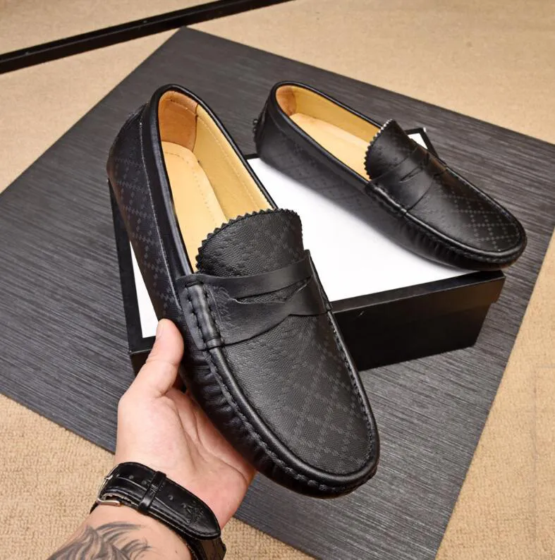 Luxo New Orignal Box Mens Loafers Gommero Vestido Gentleman Casual Cowskin Deslizamento No Casamento Drive Shoes Size38-46