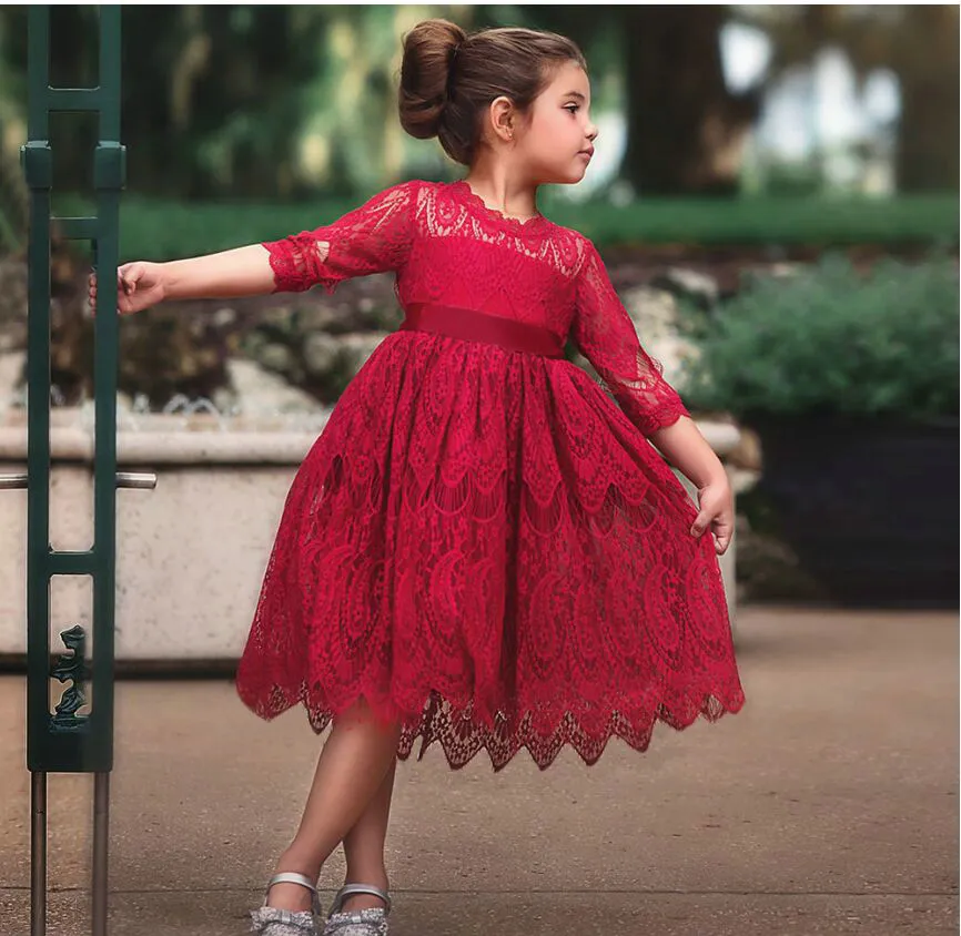 Princess Lace Kids Dress with Bowknot, Hollow Lace Girl Dress, Ball Gown  Asymmetrical A-Line Silhouette from Dhgate Girl's Dresses - price 12.44