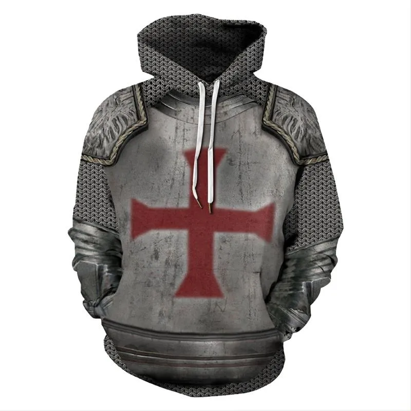 Cavaleiros Templários Hoodies 3D Impressão Adulto Homens Medieva Crusader Cruz Roupas Homens Pulôver Hoodie Jacket